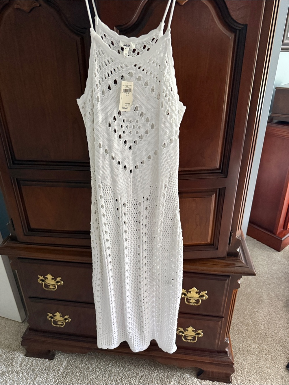 aerie White Crochet Maxi Coverup Dress